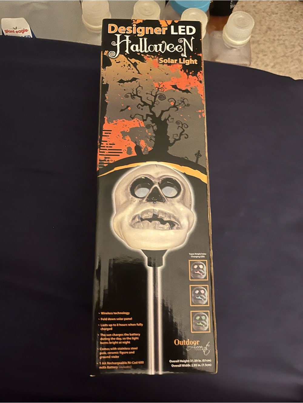 Designer LED Halloween Solar Skull Yard Light - White/Black/Orange